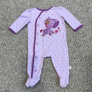 First Moments Baby Girl Zebra Polka Dot Footed Sleeper Pajamas Size 3 Months